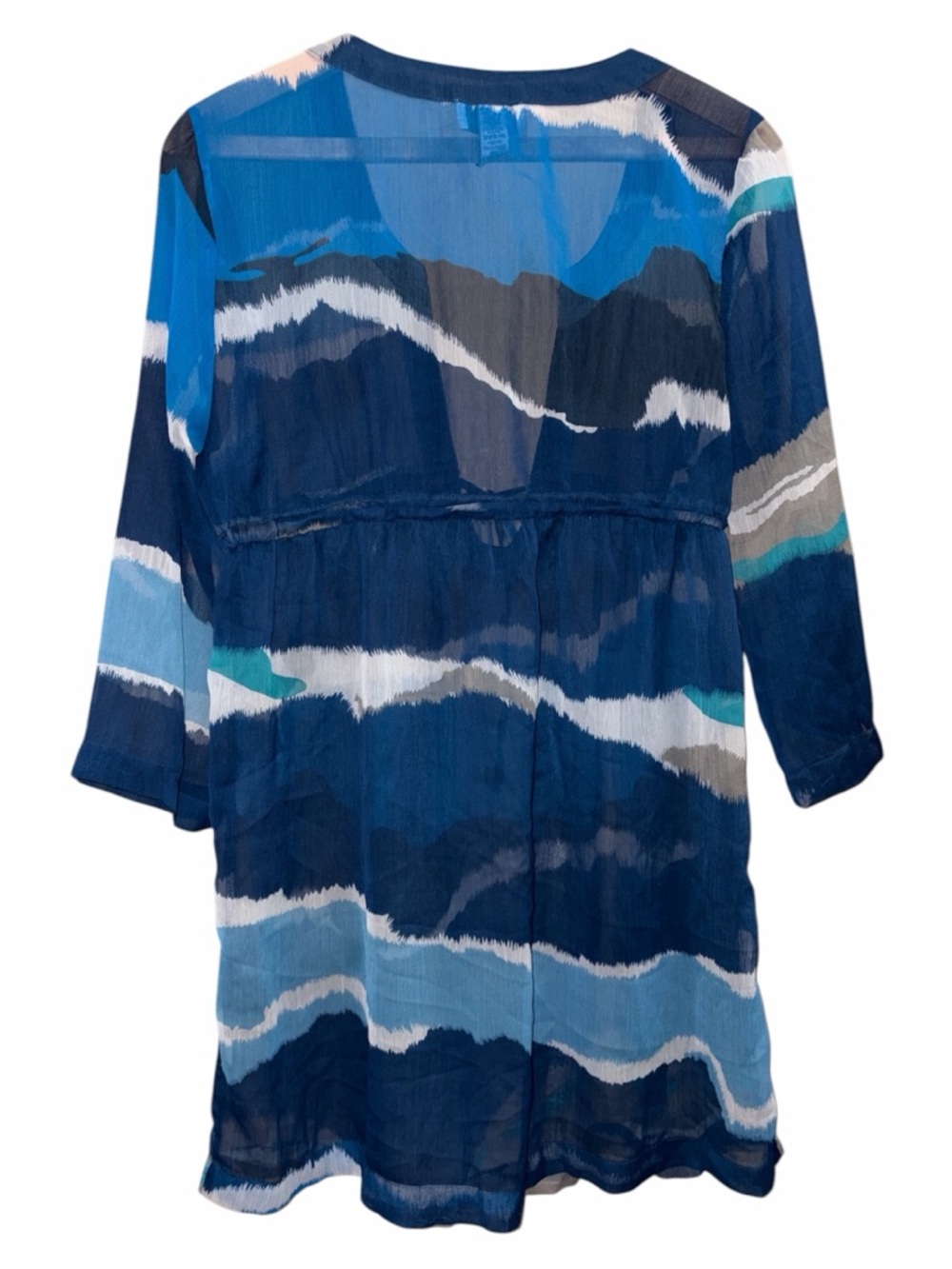 Tie-Dye V-Neck Swim Coverup with Embellished Metallic Trim M - Picture 3 of 5